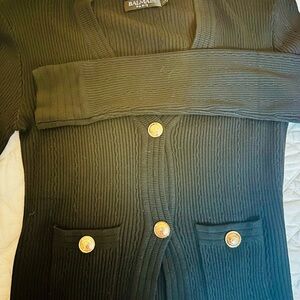 Balmain Ribbed Black Sweater with Gold Accents